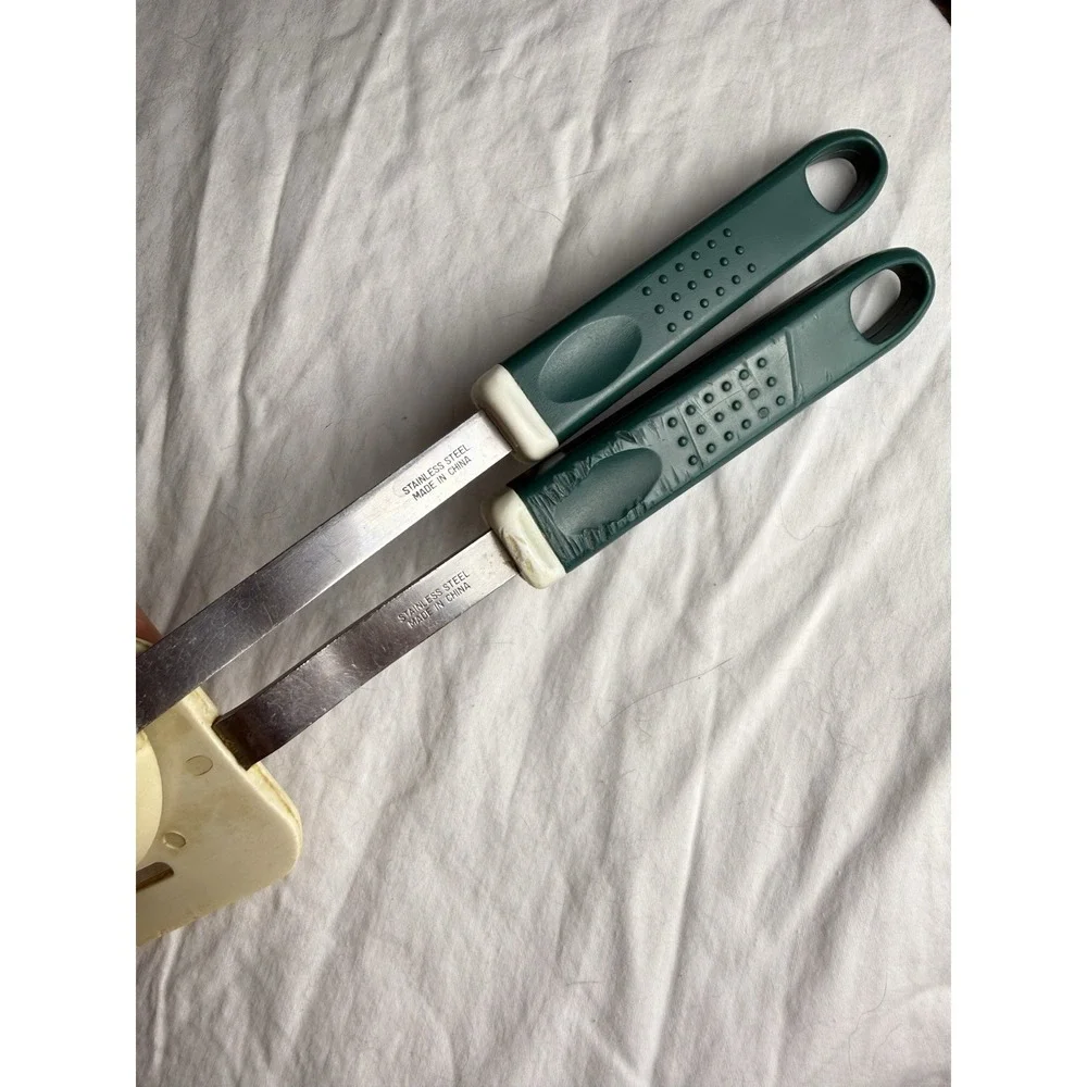 Vintage Green Beige Slotted Spatula And Spoon